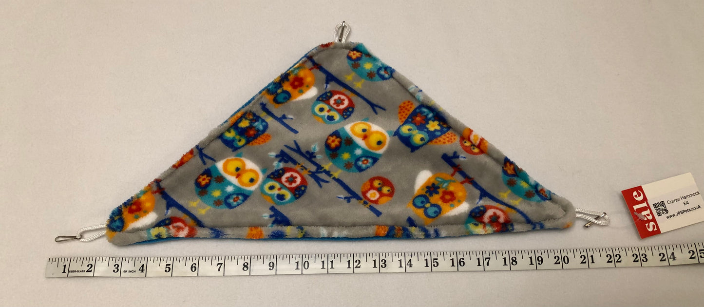 Corner Hammock - grey owl cuddle fleece & choose your own plain colour underside