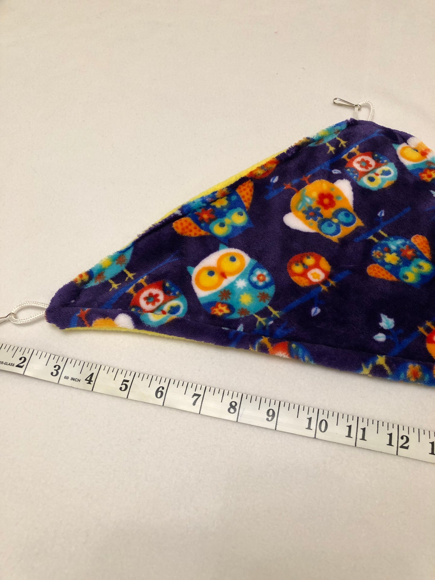 Corner Hammock - purple owl cuddle fleece & choose your own plain colour undersideo