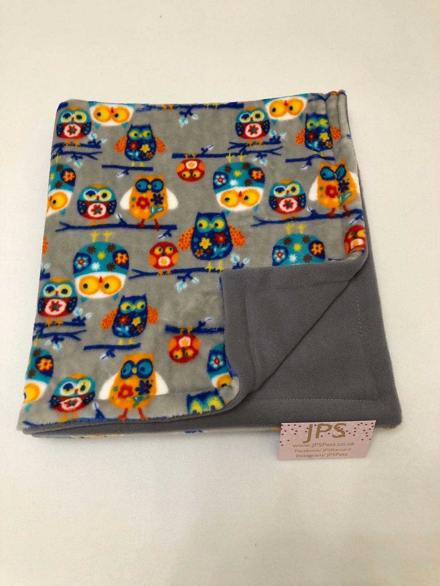 Blanket 28 x 28 inch - Grey owl cuddle fleece & grey