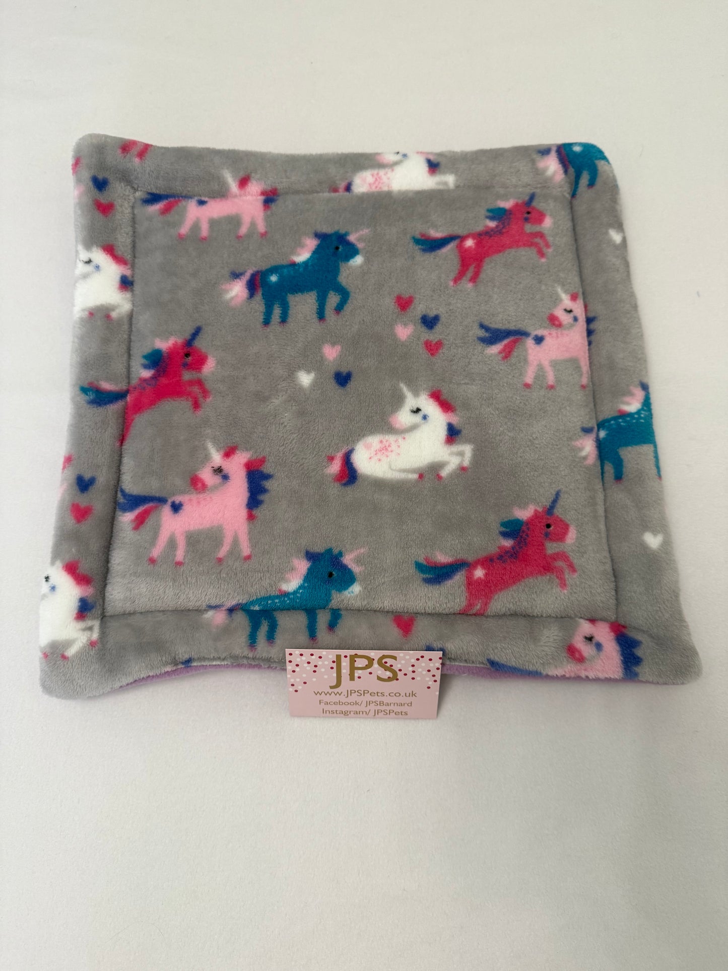 13 x 14 Lap pad - grey unicorn cuddle fleece & lilac