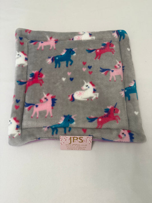13 x 14 Lap pad - grey unicorn cuddle fleece & lilac