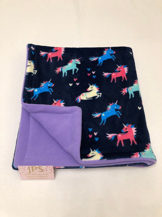 Blanket 28 x 28 inch - navy unicorn cuddle fleece & Lavender