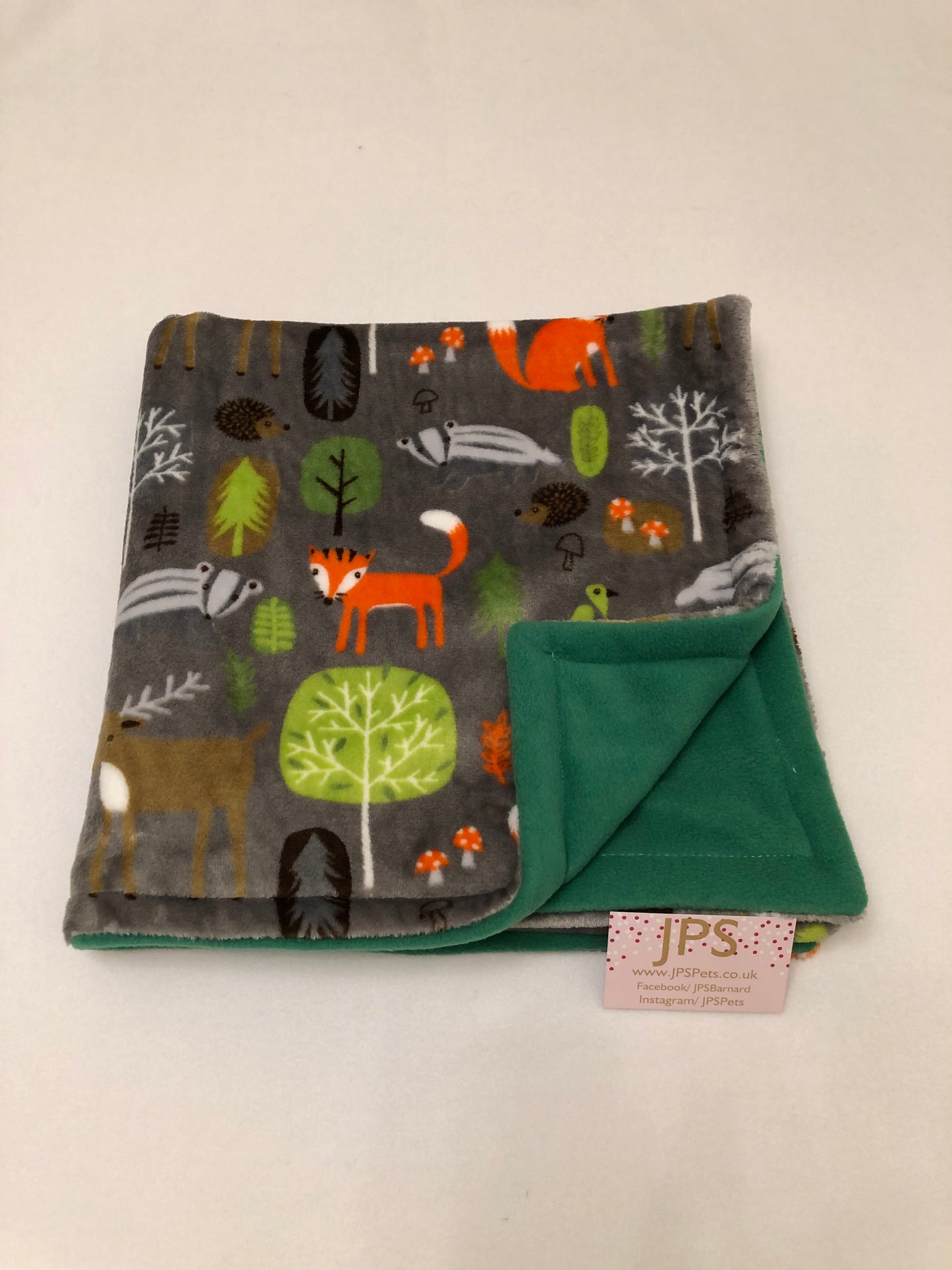 Blanket 28 x 28 Inch - grey woodland cuddle fleece & emerald