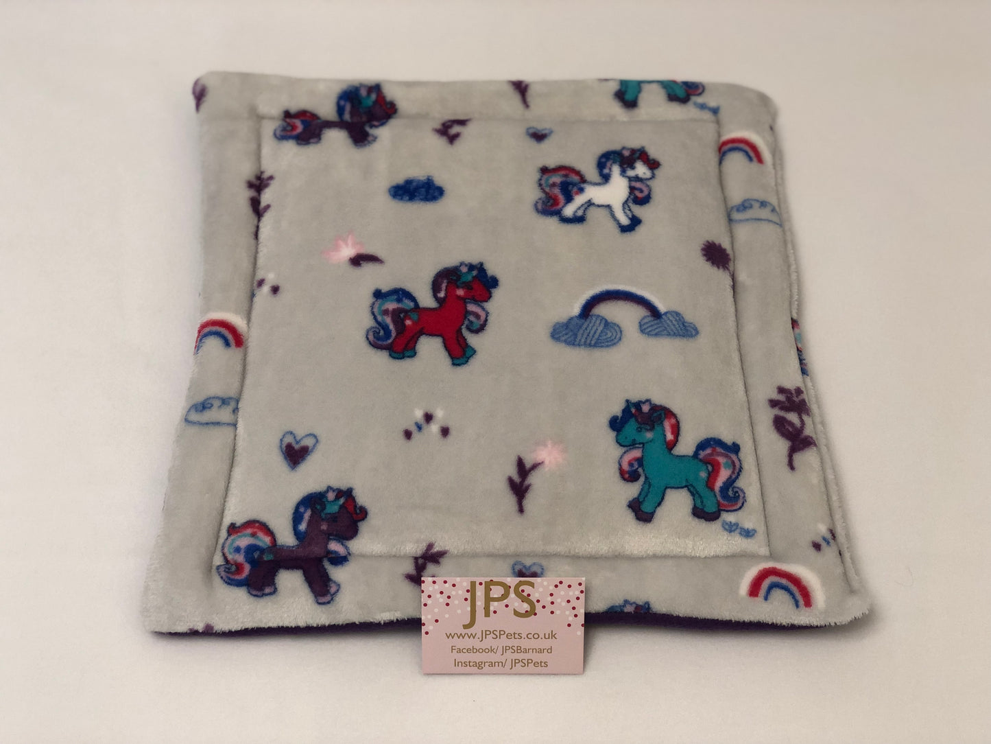 Silver rainbow unicorn & purple underside - 14 x 14 Inch Pad Polar Fleece