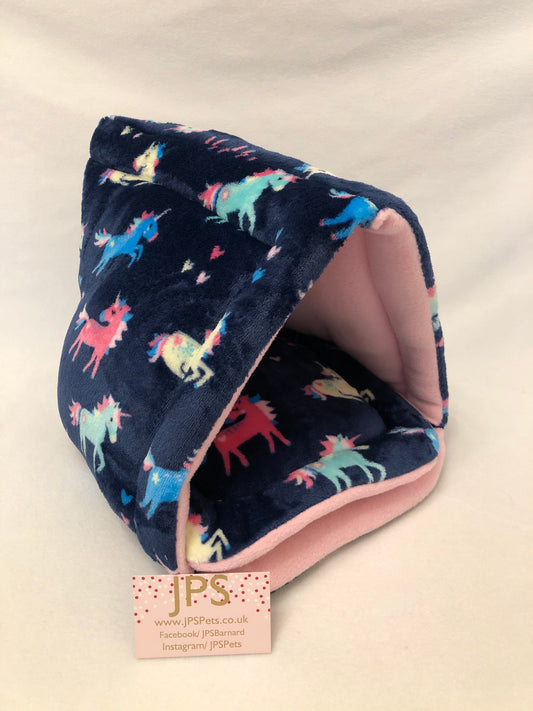 Igloo teepee - Navy Unicorn cuddle fleece & Baby Pink