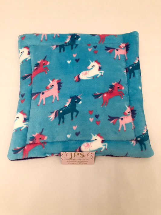 Turquoise unicorn cuddle fleece and purple underside - 14 x 14 Inch Pad Polar Fleece