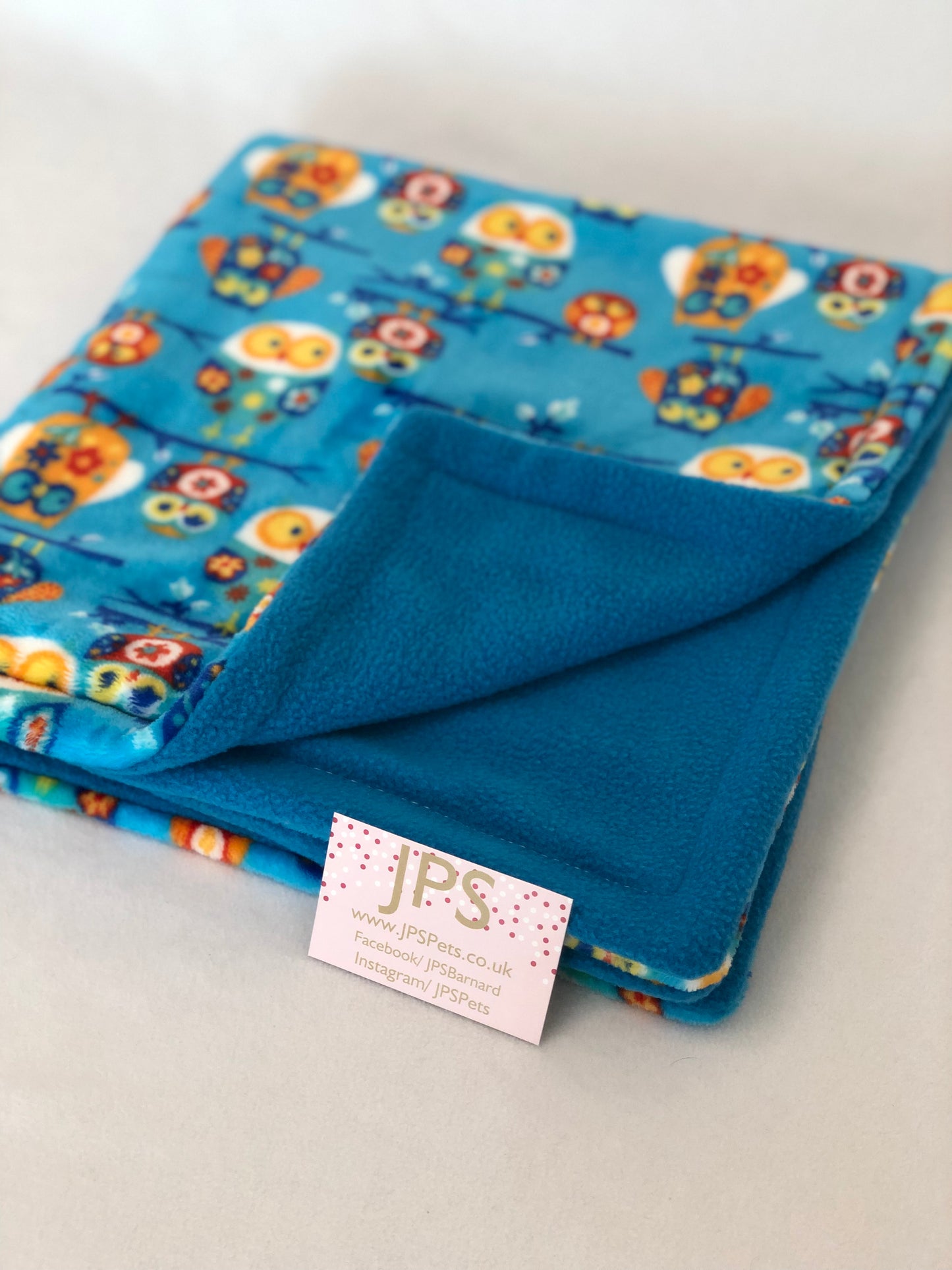 Blanket 28 x 28 inch - Blue Owl cuddle fleece & Turquoise