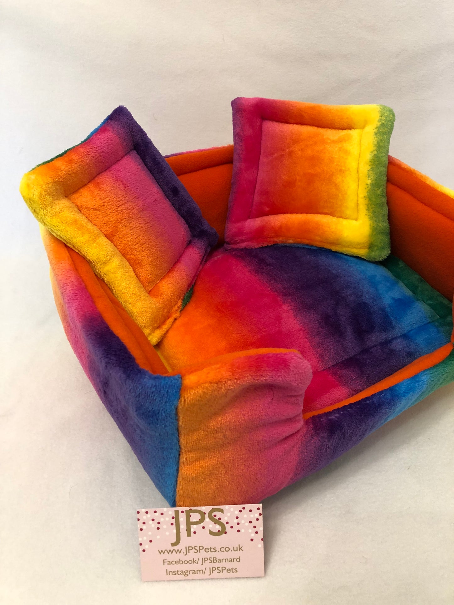 Sofa 13 x 11 x 5” inch - Rainbow Cuddle fleece & Orange