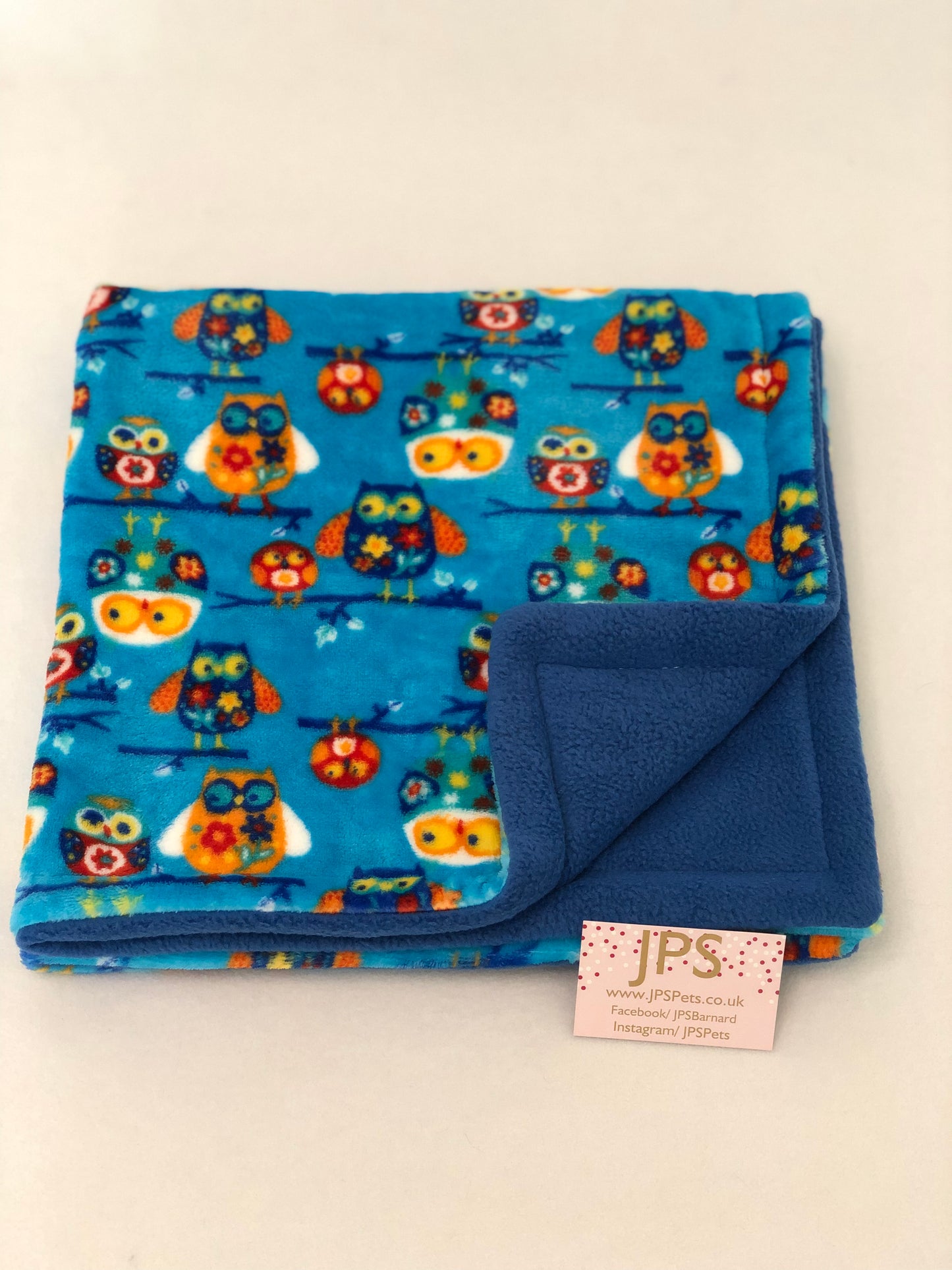 Blanket 28 x 28 inch - Blue Owl cuddle fleece & Royal Blue