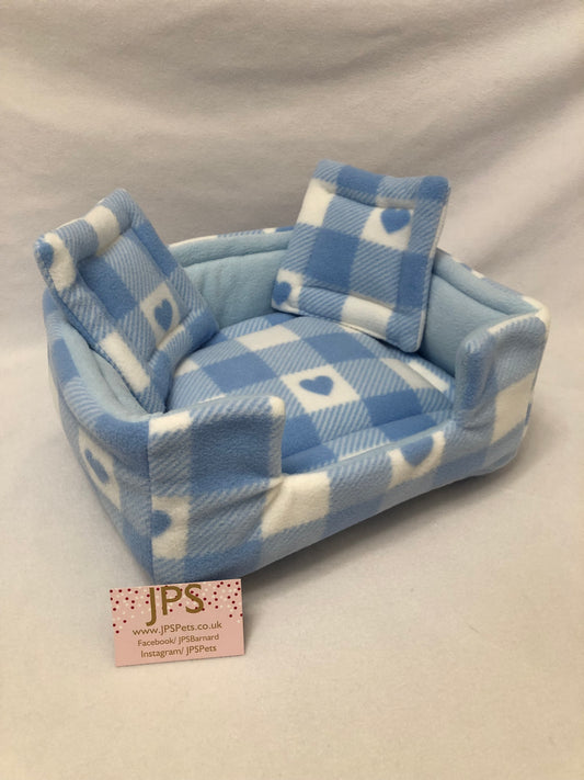 Sofa 13 x 11 Inch - Blue Chequered Hearts & Baby Blue