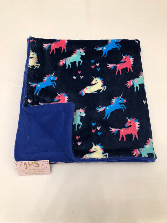 Blanket 28 x 28 inch - navy unicorn cuddle fleece & Royal Blue