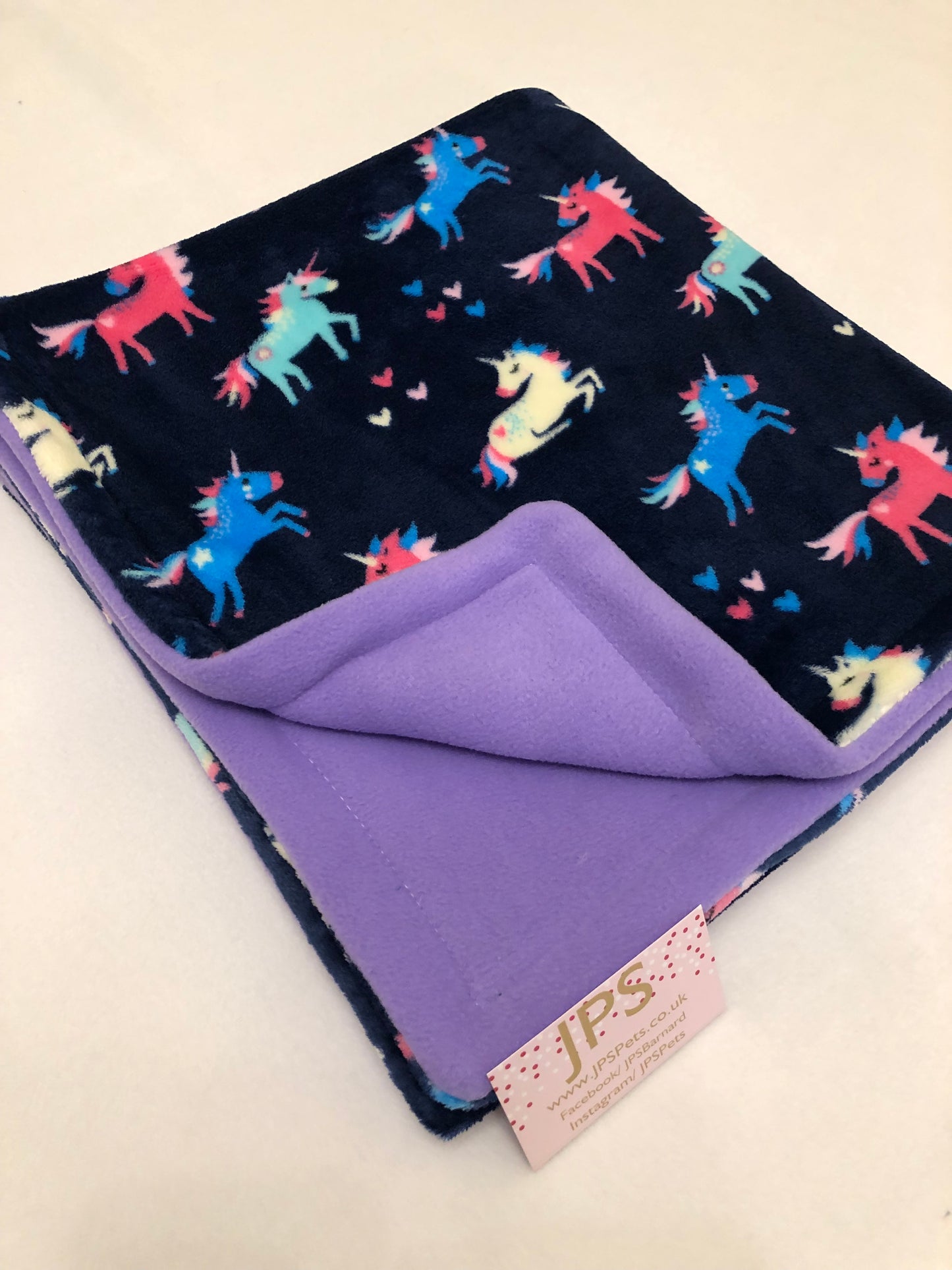 Blanket 28 x 28 inch - navy unicorn cuddle fleece & Lavender