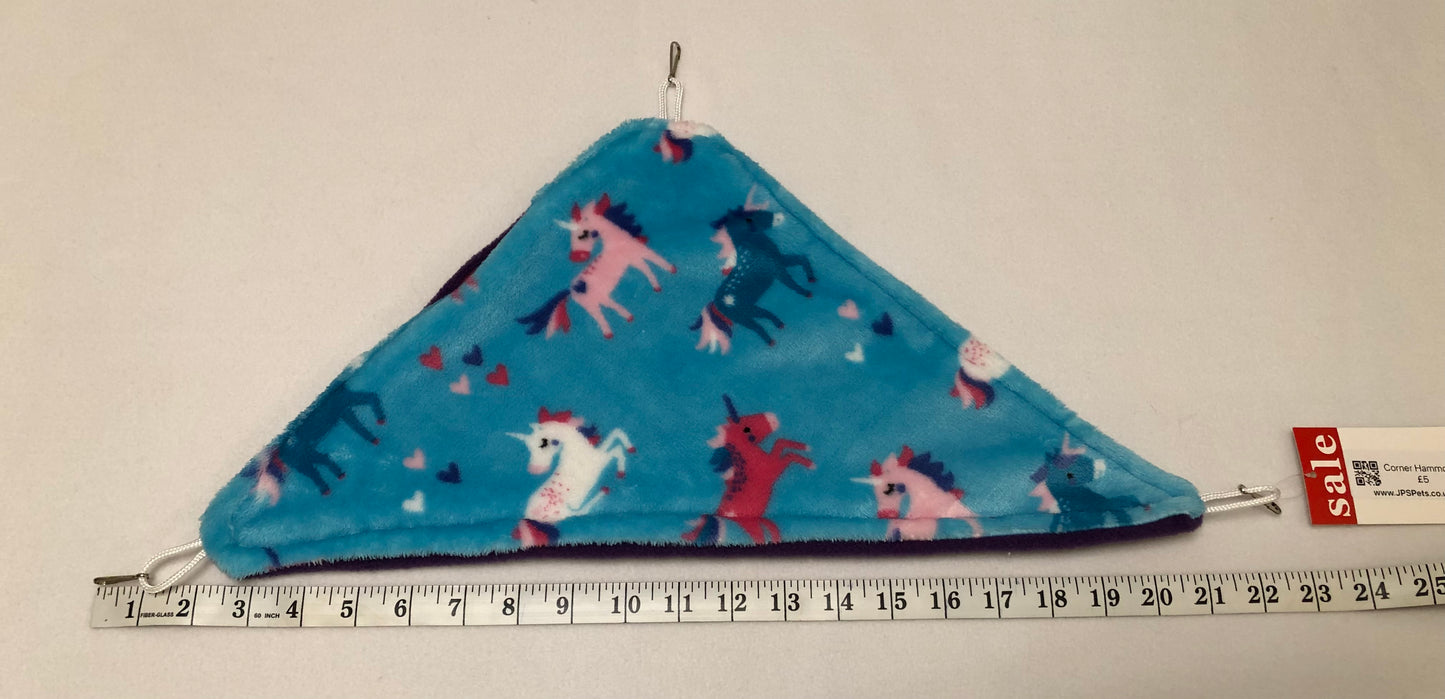 Corner Hammock - turquoise unicorn cuddle fleece & choose your own plain colour underside