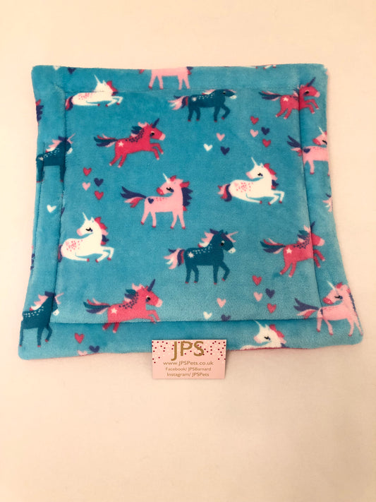 Lap Pad 14 x 14 inch - Turquoise Unicorn cuddle fleece & cerise underside