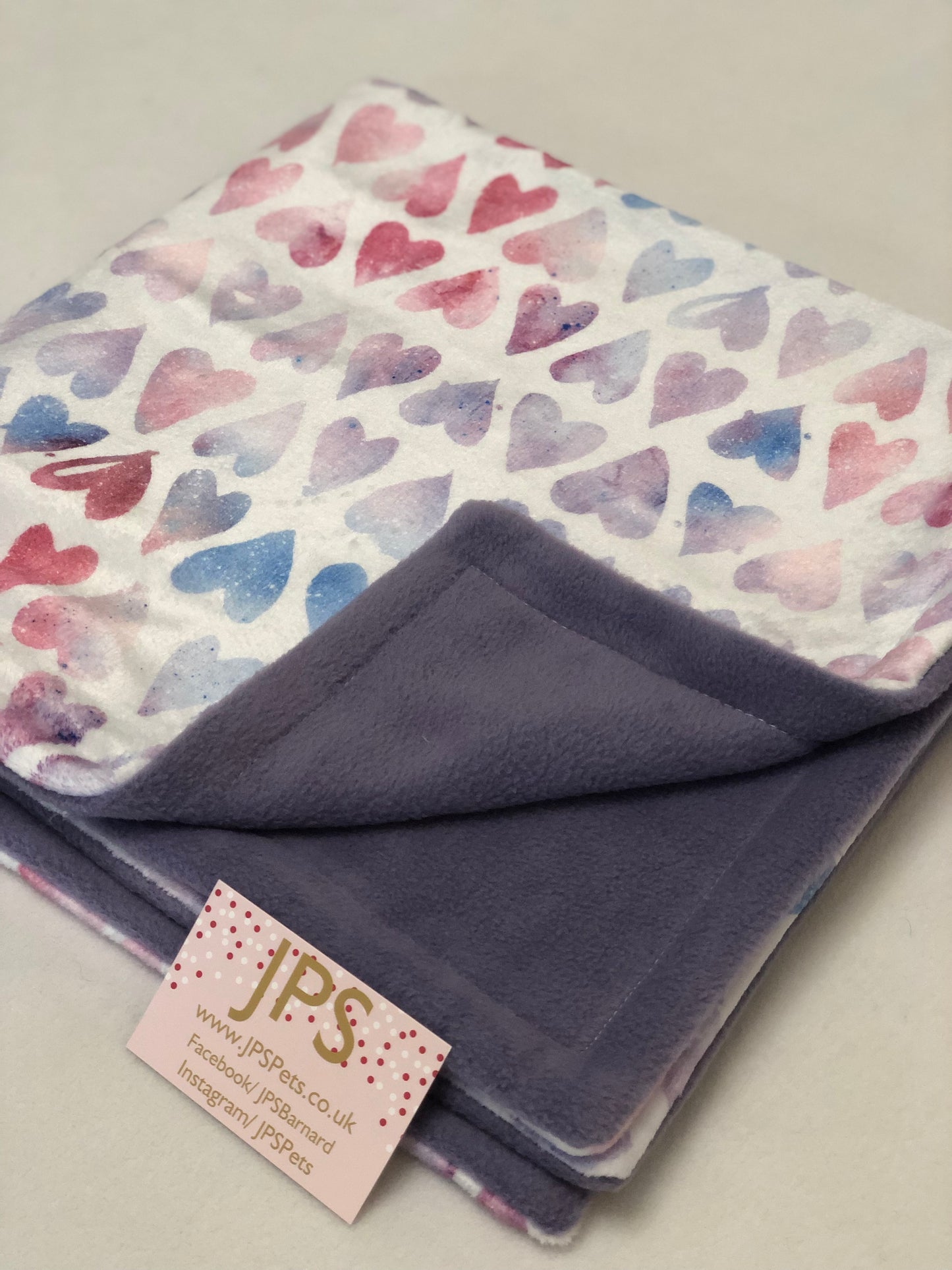 Blanket 28 x 28 inch - Tinted Hearts cuddle fleece & Deep Lilac