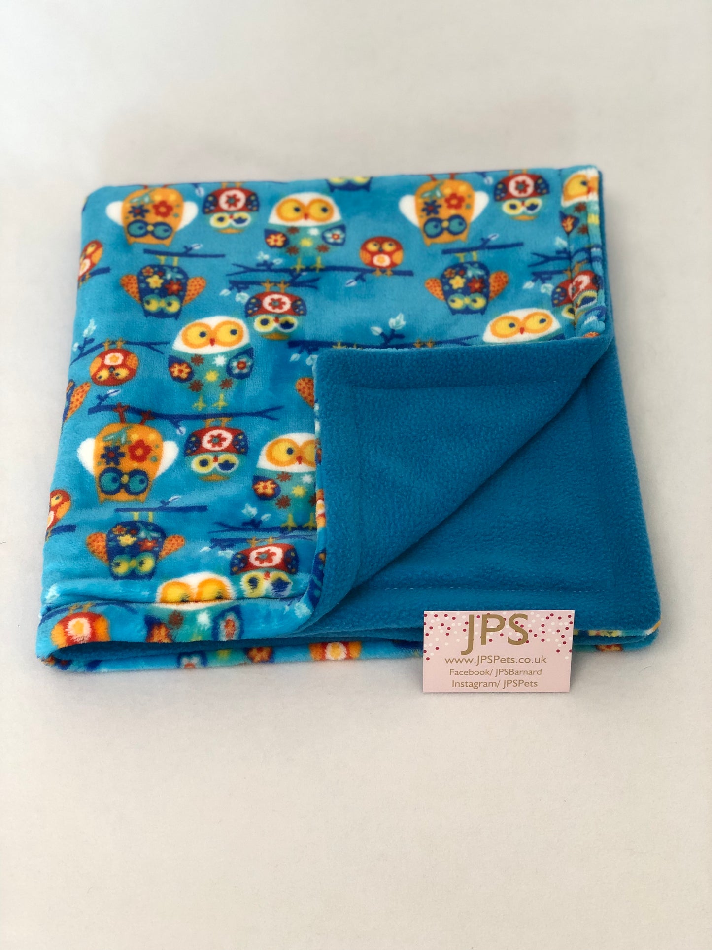 Blanket 28 x 28 inch - Blue Owl cuddle fleece & Turquoise