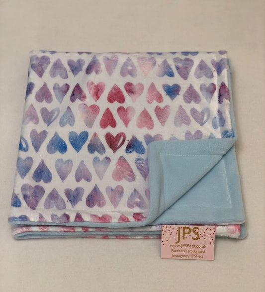 Blanket 28 x 28 inch - Tinted Hearts cuddle fleece & Baby Blue