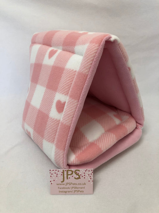 Igloo Teepee - Pink Chequered Hearts & Baby Pink Inside