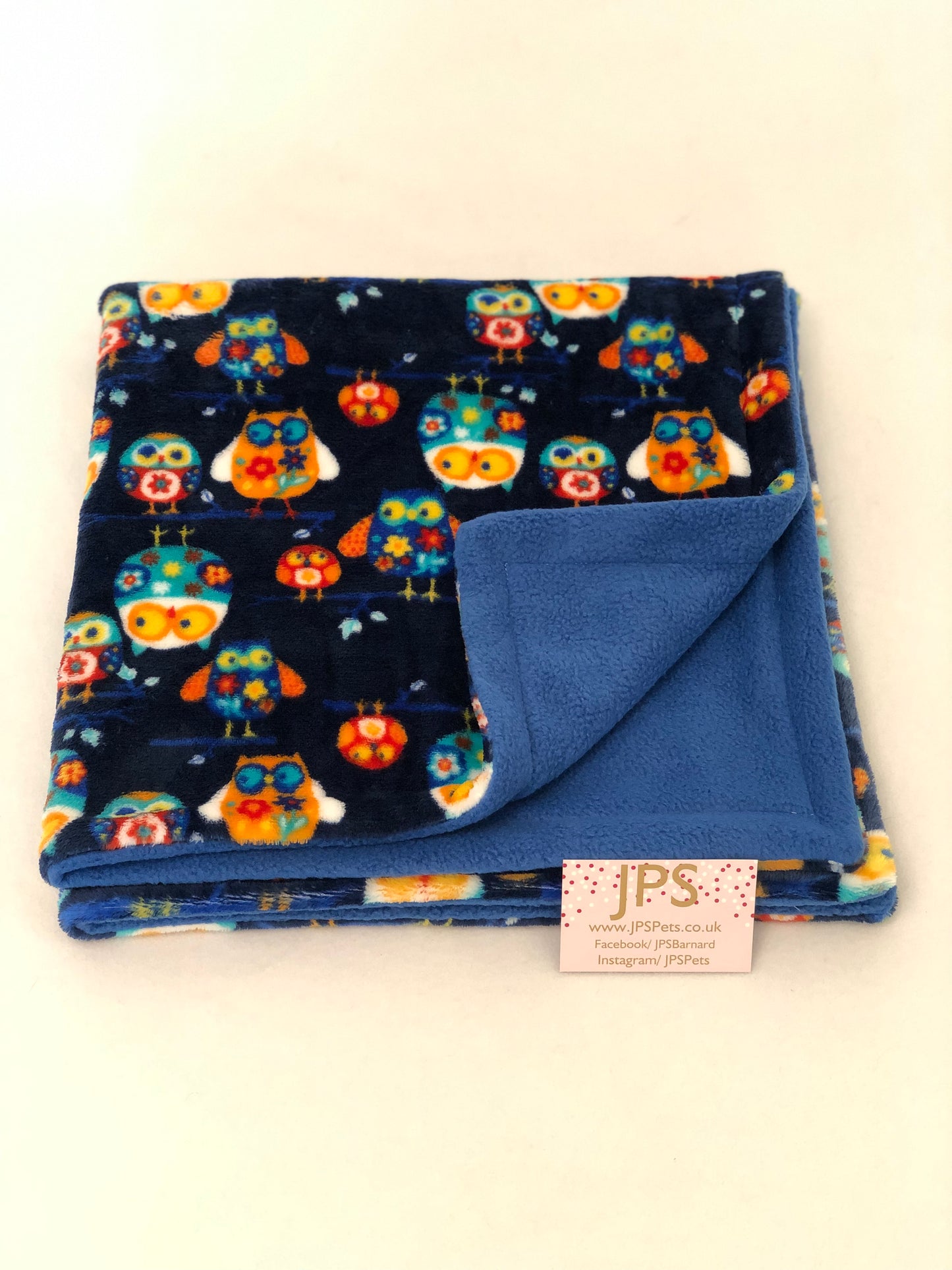 Blanket 28 x 28 inch - Navy Owl cuddle fleece & Royal blue