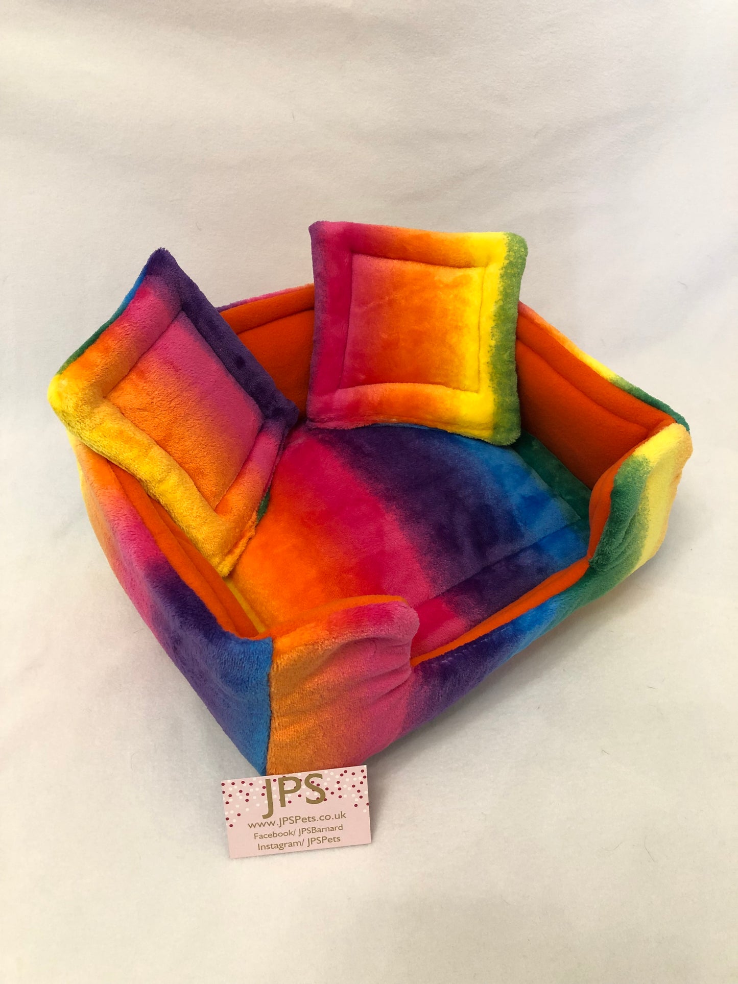 Sofa 13 x 11 x 5” inch - Rainbow Cuddle fleece & Orange